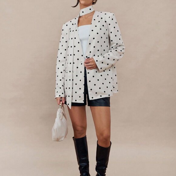 Elegant Women's Polka Dot Print Long Sleeve Casual Loose oversize Blazer Jacket - Picture 3 of 8